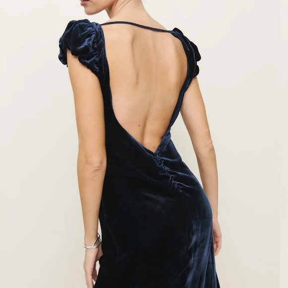 Reformation Rhia Velvet Dress Blue - Size 10 - Picture 3 of 6